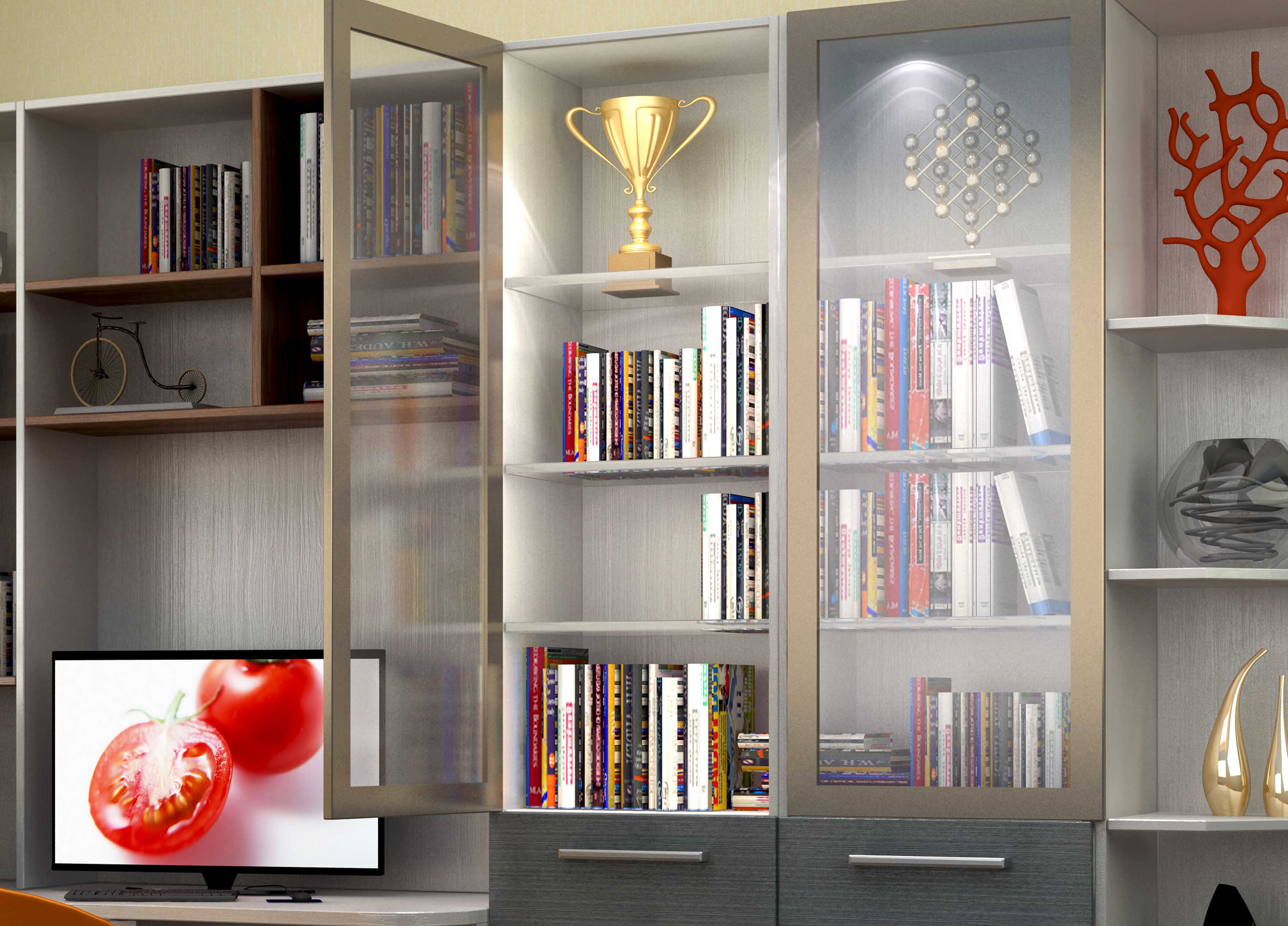 aluminum frame glass door bookshelf melamine cabinet